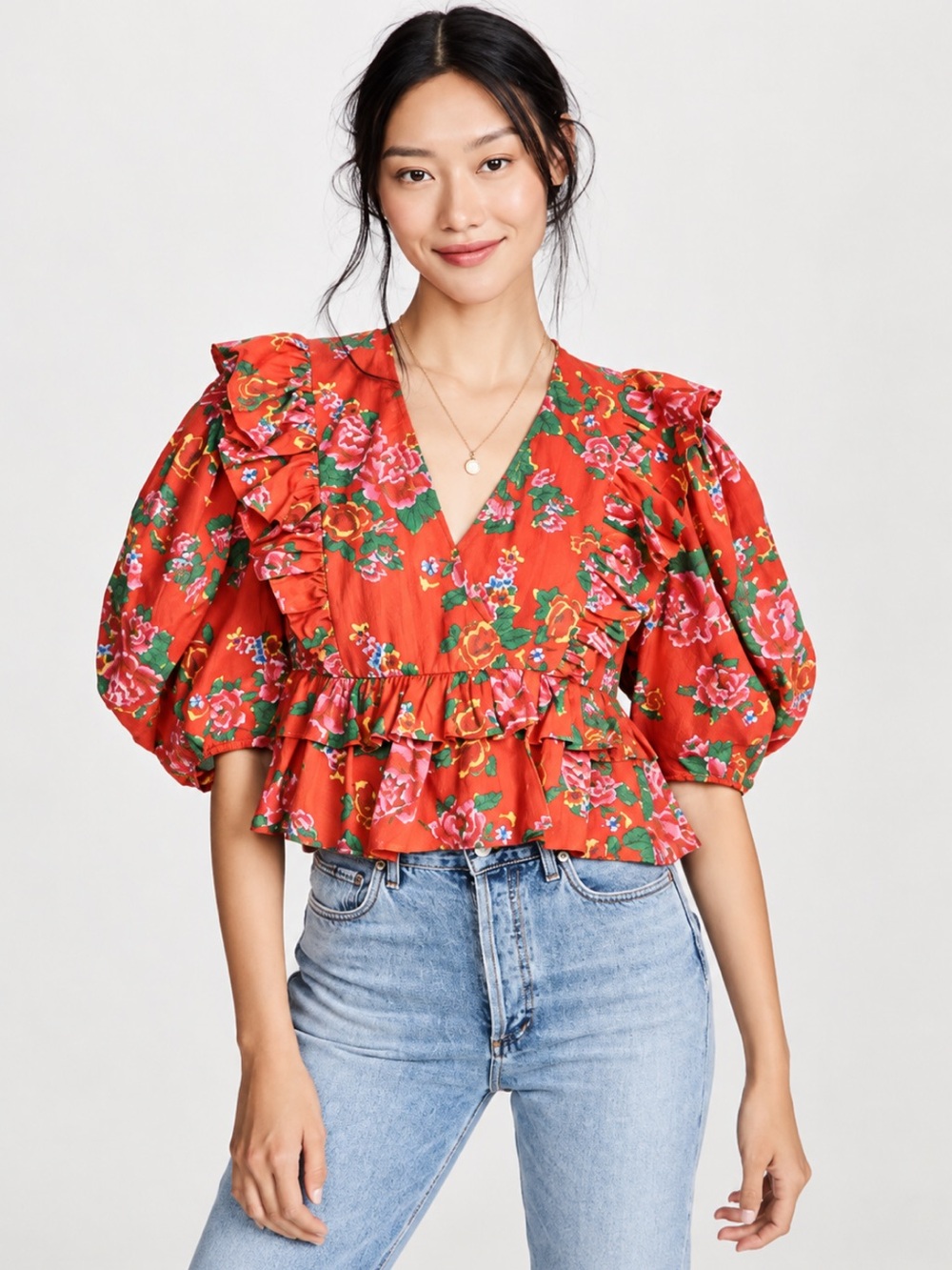 Rhode Elodie Floral-Print Cotton-Voile Blouse